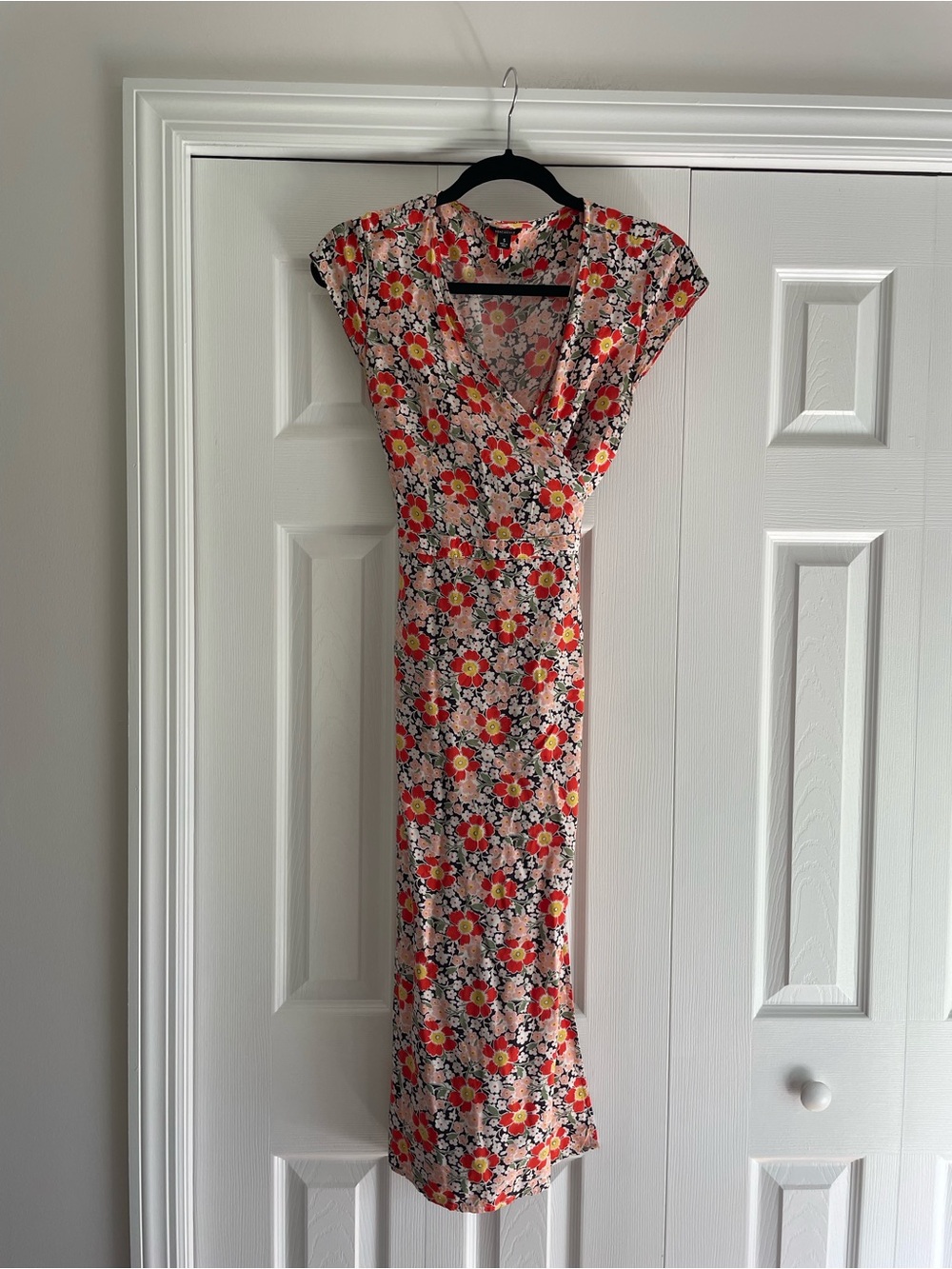 J. Crew Red Floral Midi Wrap Dress